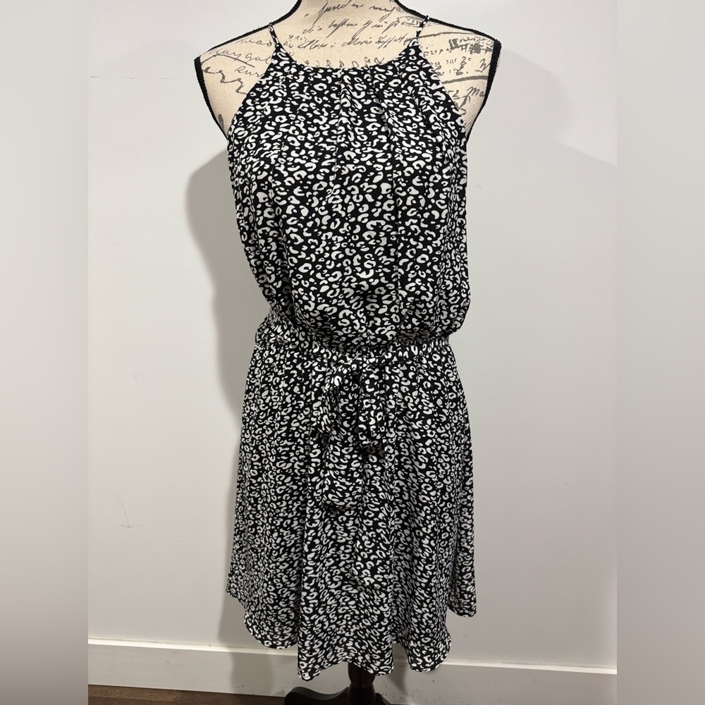 Altar’d State High Neck Sleeveless Mini Dress Black White Geometric Size Large